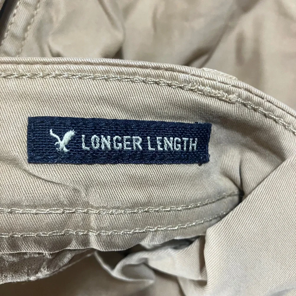 American Eagle Extreme Flex Longer Length Khaki Chino Shorts Mens 34 Tan Stretch